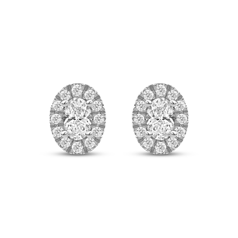 Main Image 2 of Lab-Grown Diamonds by KAY Oval-Cut Halo Stud Earrings 3/4 ct tw 10K White Gold