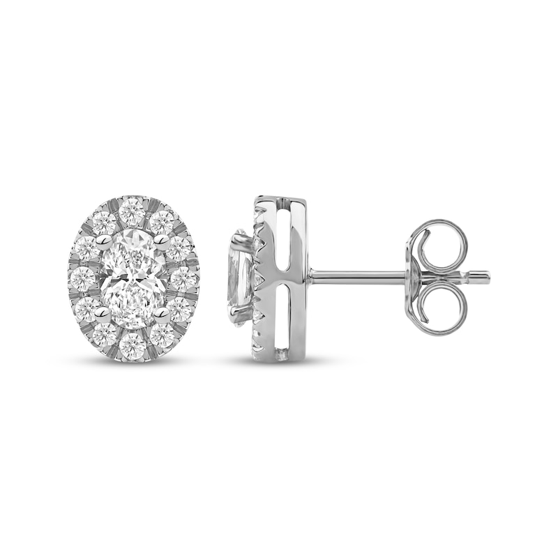 Main Image 3 of Lab-Grown Diamonds by KAY Oval-Cut Halo Stud Earrings 3/4 ct tw 10K White Gold