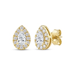 Lab-Grown Diamonds by KAY Pear-Shaped Halo Stud Earrings 3/4 ct tw 10K Yellow Gold