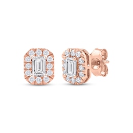 Lab-Grown Diamonds by KAY Emerald-Cut Halo Stud Earrings 3/4 ct tw 10K Rose Gold