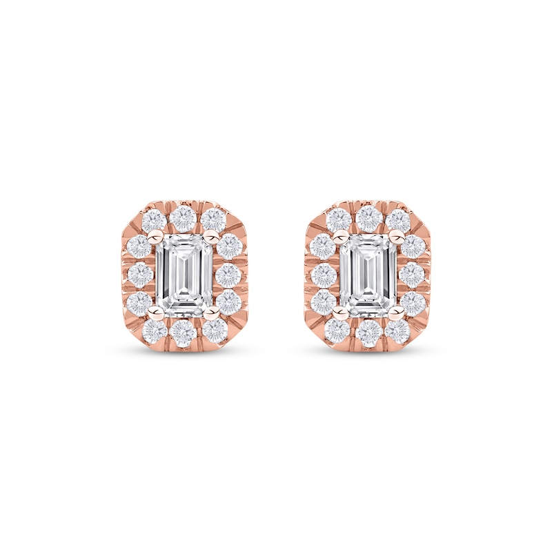 Main Image 2 of Lab-Grown Diamonds by KAY Emerald-Cut Halo Stud Earrings 3/4 ct tw 10K Rose Gold