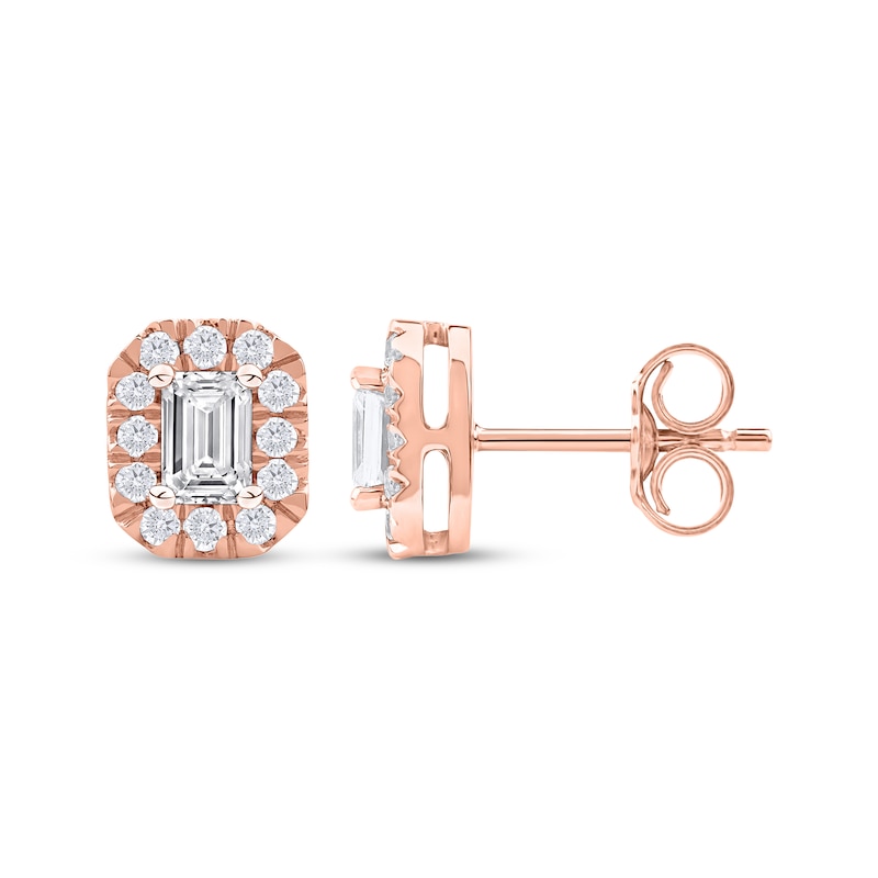 Main Image 3 of Lab-Grown Diamonds by KAY Emerald-Cut Halo Stud Earrings 3/4 ct tw 10K Rose Gold