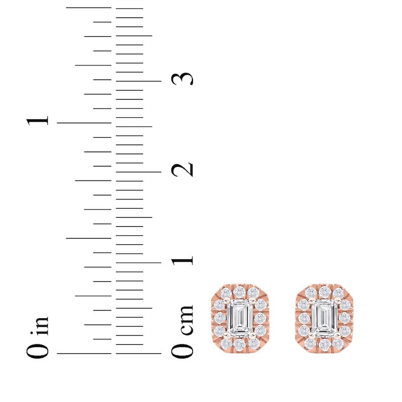 Main Image 5 of Lab-Grown Diamonds by KAY Emerald-Cut Halo Stud Earrings 3/4 ct tw 10K Rose Gold