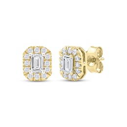 Lab-Grown Diamonds by KAY Emerald-Cut Halo Stud Earrings 3/4 ct tw 10K Yellow Gold