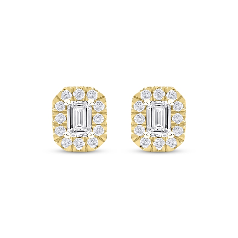 Lab-Created Diamonds by KAY Emerald-Cut Halo Stud Earrings 3/4 ct tw 10K Yellow Gold