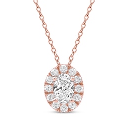 Lab-Grown Diamonds by KAY Oval-Cut Halo Necklace 1/2 ct tw 10K Rose Gold 18&quot;