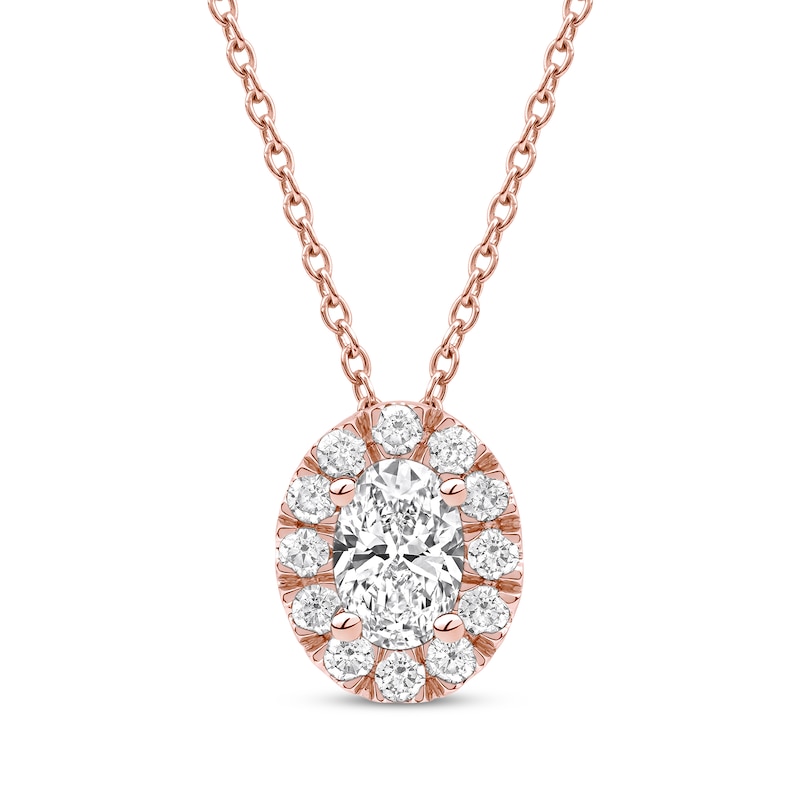 Lab-Created Diamonds by KAY Oval-Cut Halo Necklace 1/2 ct tw 10K Rose Gold 18"