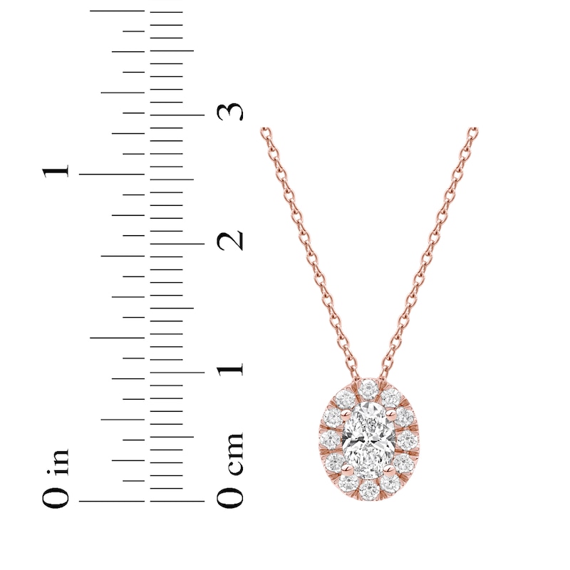 Main Image 5 of Lab-Grown Diamonds by KAY Oval-Cut Halo Necklace 1/2 ct tw 10K Rose Gold 18&quot;