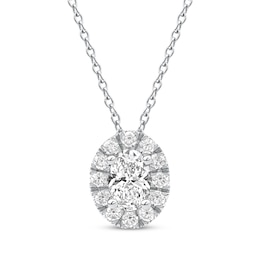 Lab-Grown Diamonds by KAY Oval-Cut Halo Necklace 1/2 ct tw 10K White Gold 18&quot;