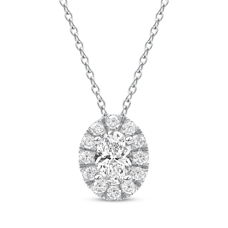 Main Image 1 of Lab-Grown Diamonds by KAY Oval-Cut Halo Necklace 1/2 ct tw 10K White Gold 18&quot;