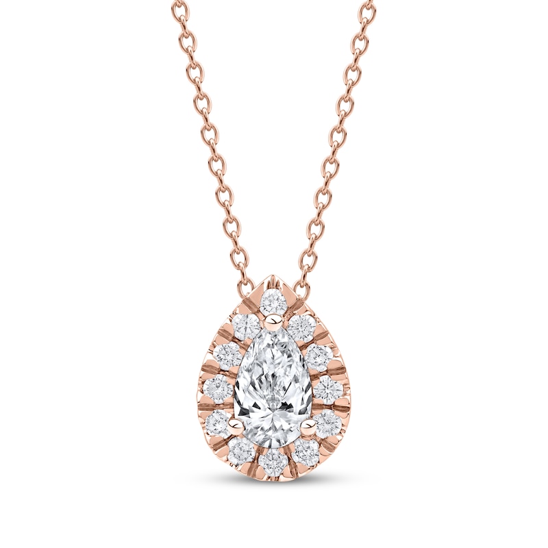 Main Image 1 of Lab-Grown Diamonds by KAY Pear-Shaped Halo Necklace 1/2 ct tw 10K Rose Gold 18&quot;