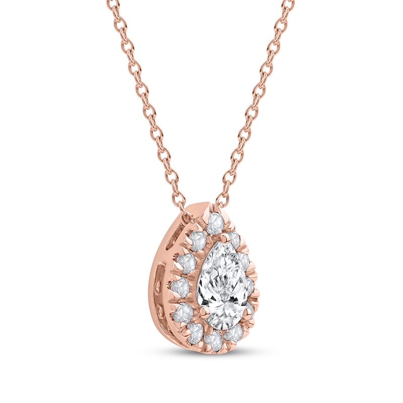 Main Image 2 of Lab-Grown Diamonds by KAY Pear-Shaped Halo Necklace 1/2 ct tw 10K Rose Gold 18&quot;