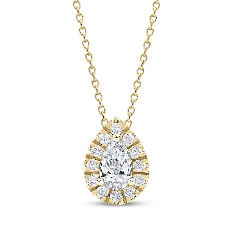 Main Image 1 of Lab-Grown Diamonds by KAY Pear-Shaped Halo Necklace 1/2 ct tw 10K Yellow Gold 18&quot;