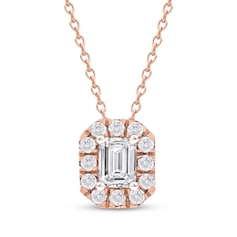 Lab-Grown Diamonds by KAY Emerald-Cut Halo Necklace 1/2 ct tw 10K Rose Gold 18&quot;