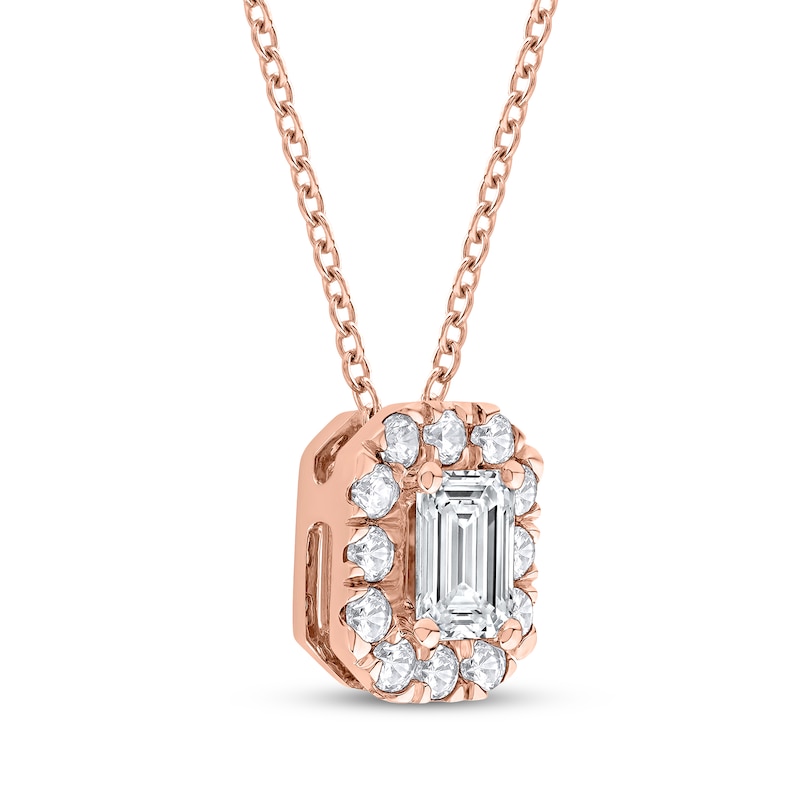 Main Image 2 of Lab-Grown Diamonds by KAY Emerald-Cut Halo Necklace 1/2 ct tw 10K Rose Gold 18&quot;