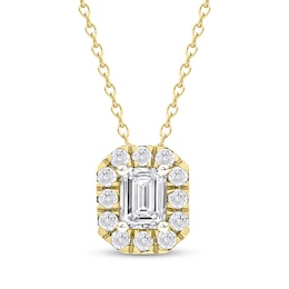 Lab-Grown Diamonds by KAY Emerald-Cut Halo Necklace 1/2 ct tw 10K Yellow Gold 18&quot;