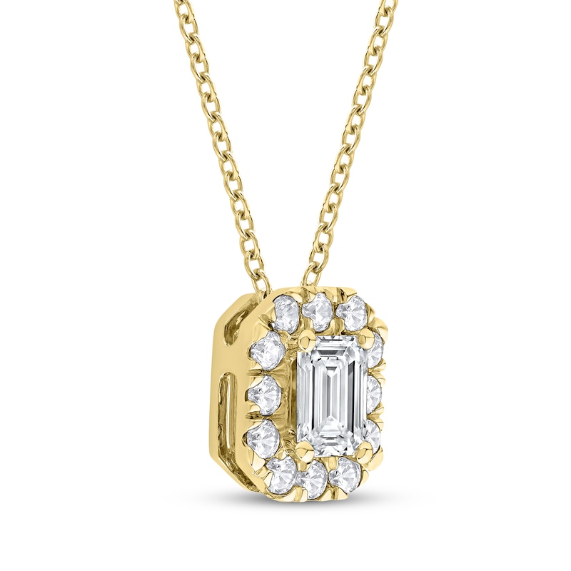 Main Image 2 of Lab-Grown Diamonds by KAY Emerald-Cut Halo Necklace 1/2 ct tw 10K Yellow Gold 18&quot;