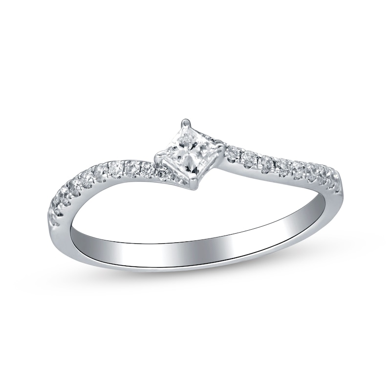 Main Image 1 of Princess-Cut Diamond Curved Promise Ring 1/3 ct tw 14K White Gold