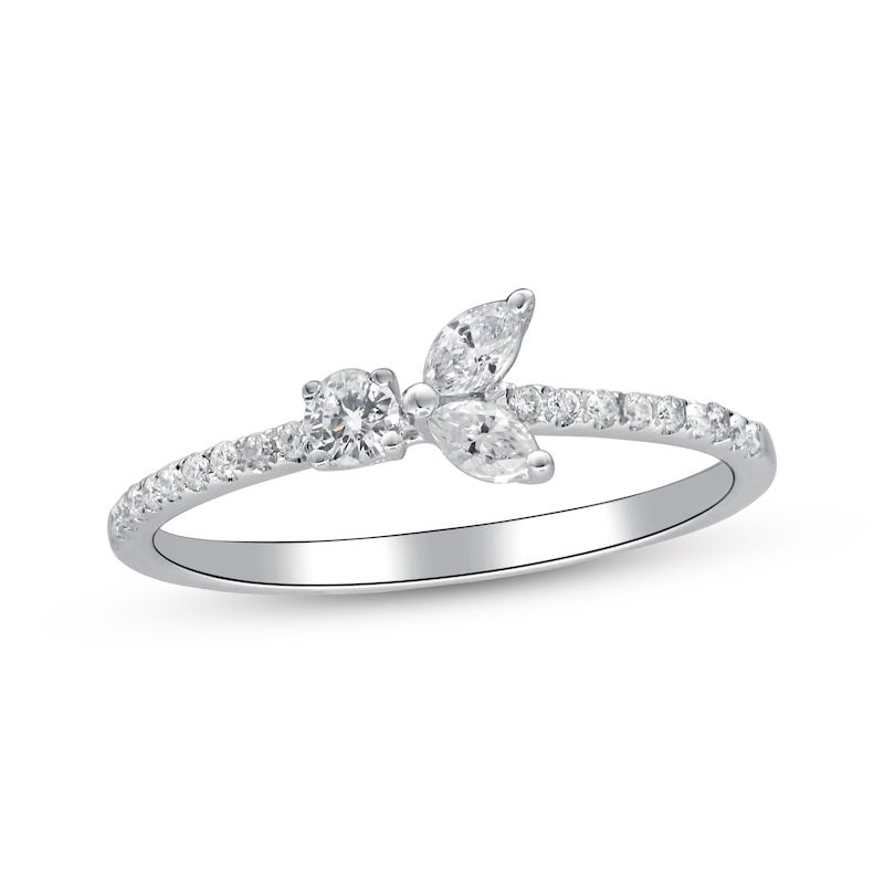 Marquise & Round-Cut Diamond Three-Stone Ring 1/3 ct tw 14K White Gold