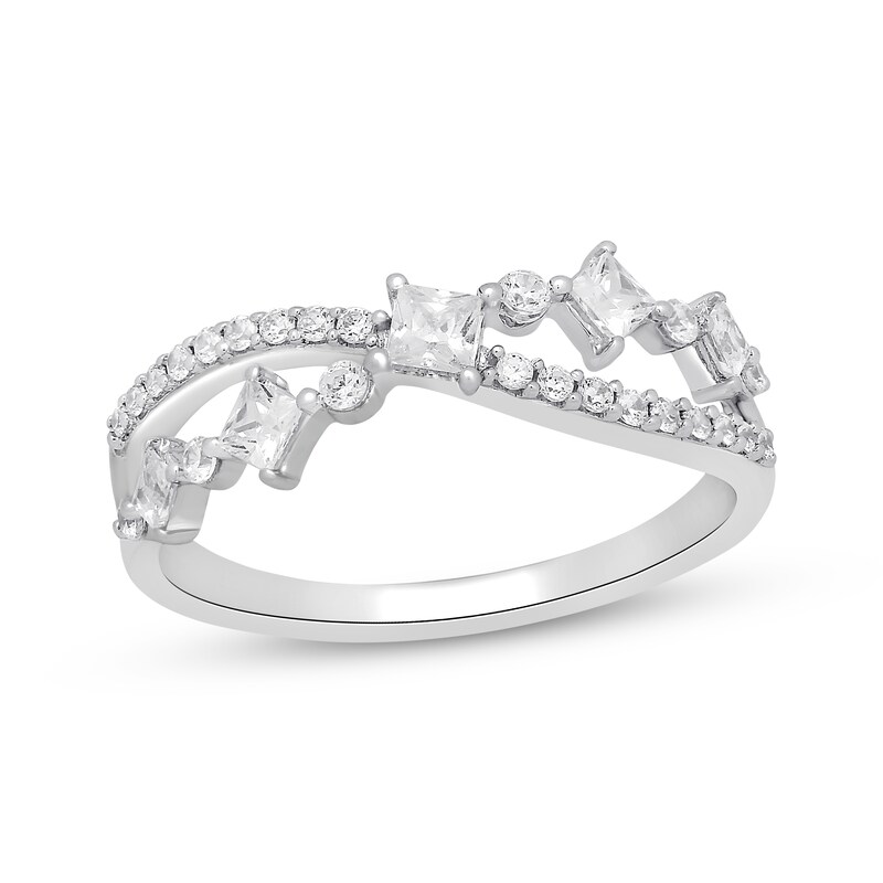 Princess & Round-Cut Diamond Curved Crossover Ring 1/2 ct tw 10K White ...