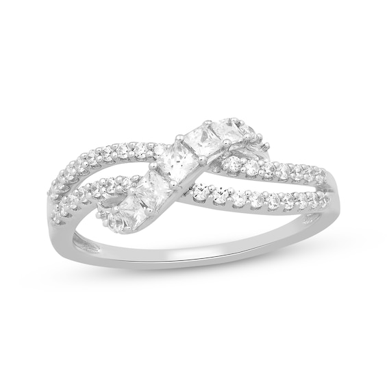 Princess & Round-Cut Diamond Crossover Ring 1/2 ct tw 10K White Gold