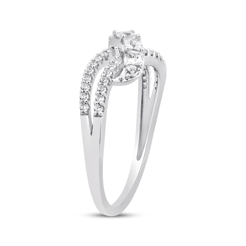 Princess & Round-Cut Diamond Crossover Ring 1/2 ct tw 10K White Gold | Kay