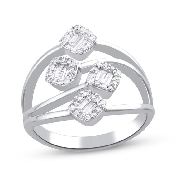 Baguette & Round-Cut Diamond Multi-Row Deconstructed Ring 1/3 ct tw 10K White Gold