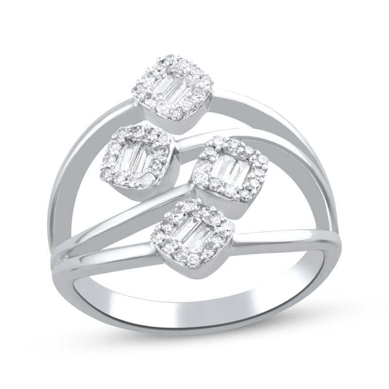 Main Image 1 of Baguette & Round-Cut Diamond Multi-Row Deconstructed Ring 1/3 ct tw 10K White Gold