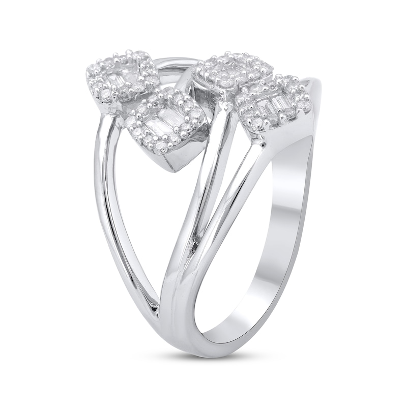 Main Image 2 of Baguette & Round-Cut Diamond Multi-Row Deconstructed Ring 1/3 ct tw 10K White Gold