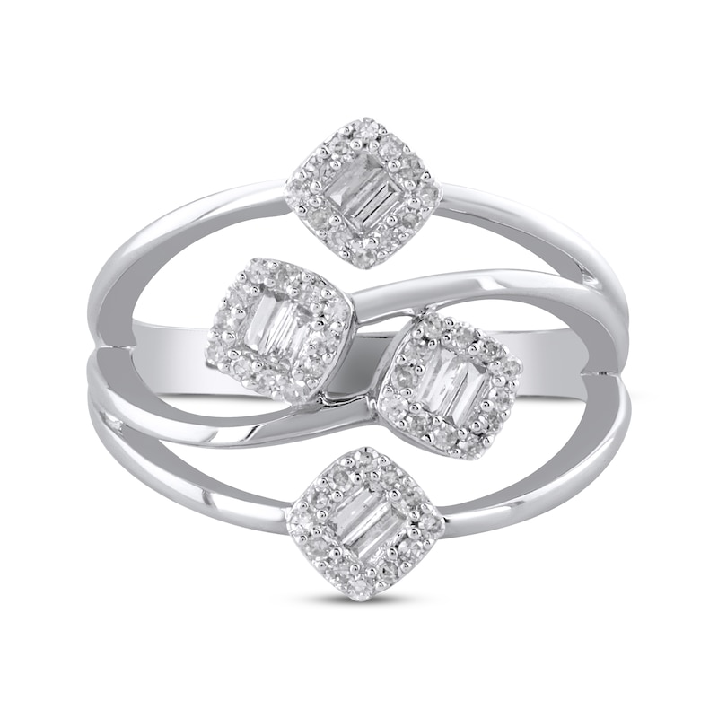 Main Image 3 of Baguette & Round-Cut Diamond Multi-Row Deconstructed Ring 1/3 ct tw 10K White Gold