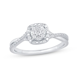 Multi-Diamond Center Cushion-Shaped Promise Ring 1/5 ct tw Sterling Silver