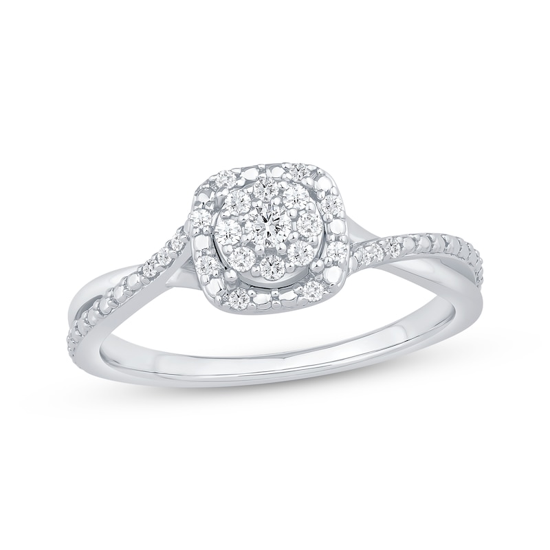 Multi-Diamond Center Cushion-Shaped Promise Ring 1/5 ct tw Sterling ...