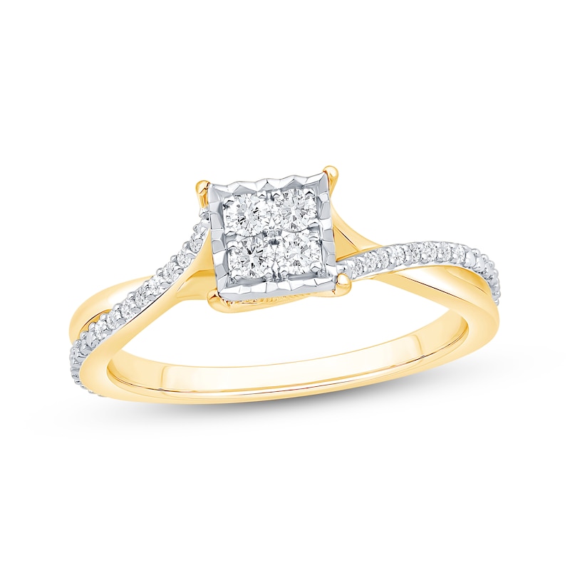 Multi-Diamond Center Square Promise Ring 1/5 ct tw 10K Two-Tone Gold | Kay