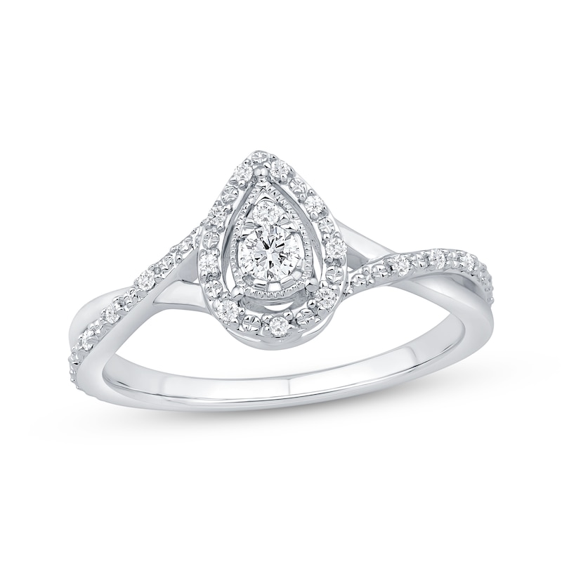 Multi-Diamond Center Pear-Shaped Promise Ring 1/6 ct tw Sterling Silver ...