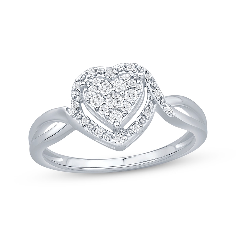 Multi-Diamond Heart-Shaped Ring 1/5 ct tw 10K White Gold | Kay