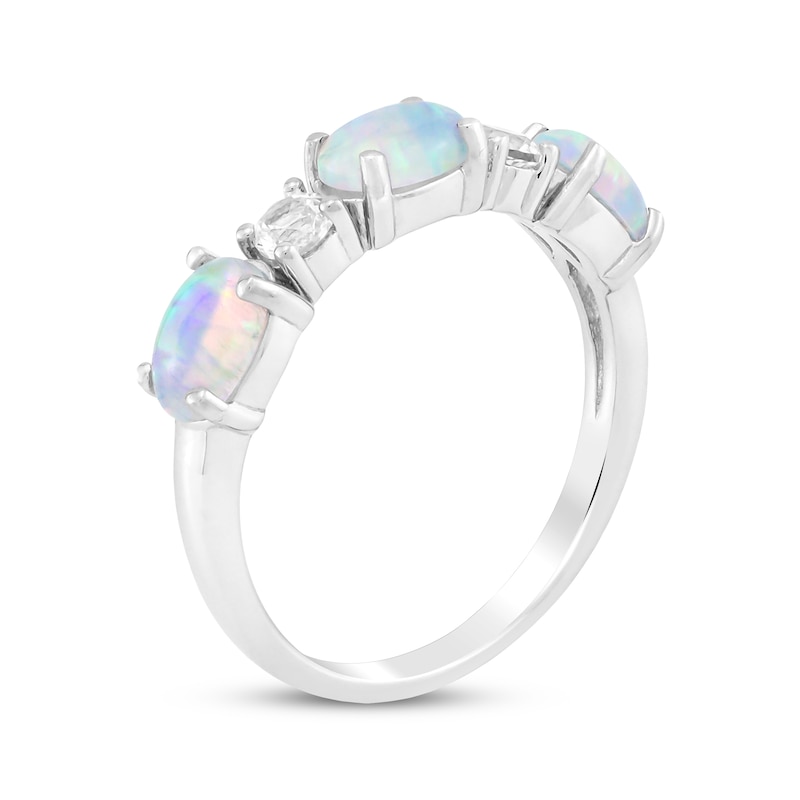 Oval-Cut Lab-Created Opal & White Lab-Created Sapphire Ring Sterling Silver