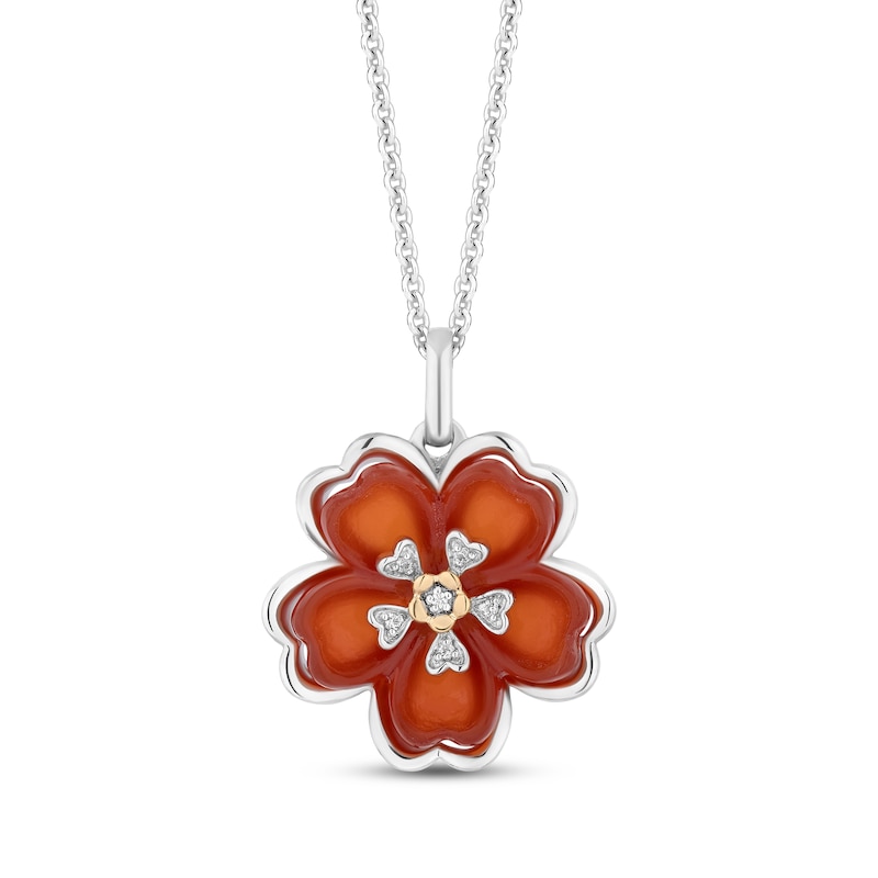 Main Image 1 of Disney Treasures Encanto Red Onyx & Diamond Accent Flower Necklace Sterling Silver & 10K Yellow Gold 19&quot;