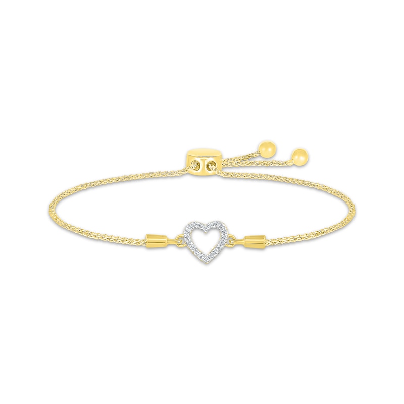 Lab-Grown Diamonds by KAY Heart Bolo Bracelet 1/10 ct tw 10K Yellow Gold 9.5"