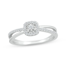 Lab-Grown diamonds by KAY Cushion-Shaped Halo Promise Ring 1/5 ct tw 10K White Gold