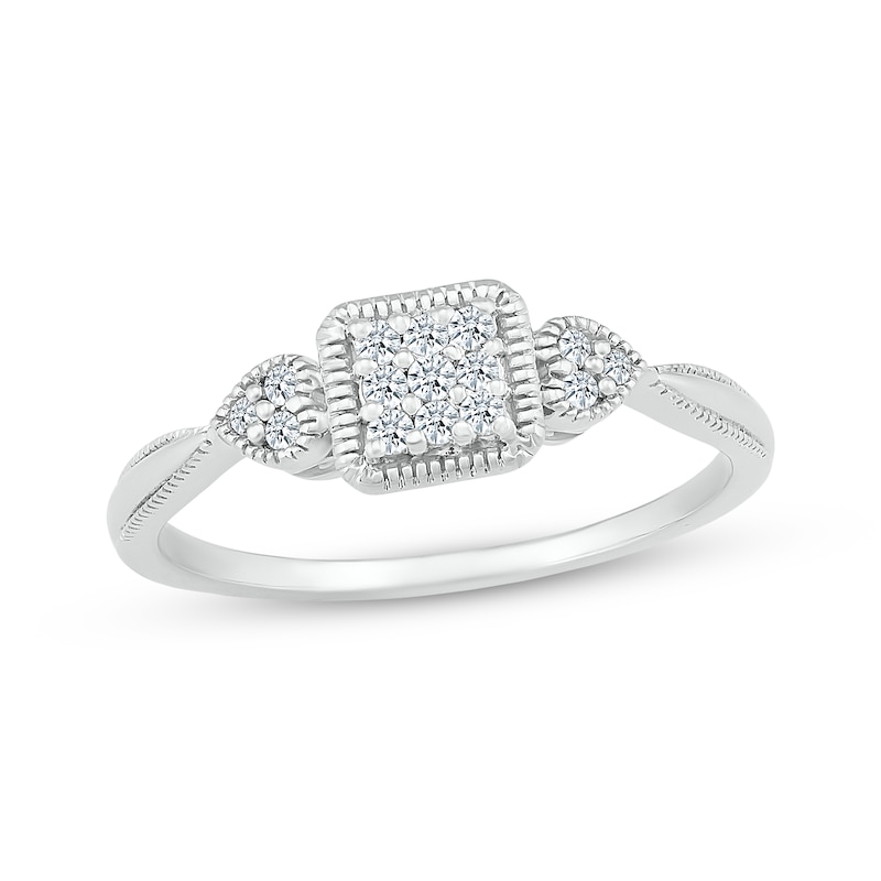 Main Image 1 of Lab-Grown diamonds by KAY Cushion-Shaped Multi-Stone Promise Ring 1/8 ct tw 10K White Gold