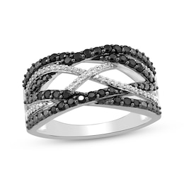 Black & White Diamond Crossover Ring 1/2 ct tw Sterling Silver