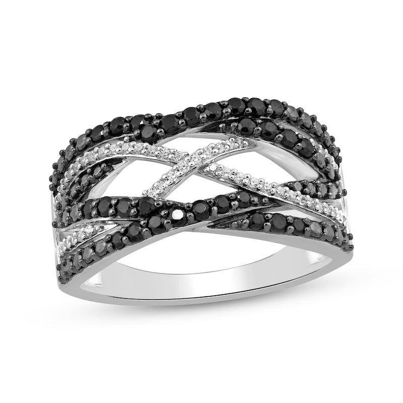 Main Image 1 of Black & White Diamond Crossover Ring 1/2 ct tw Sterling Silver