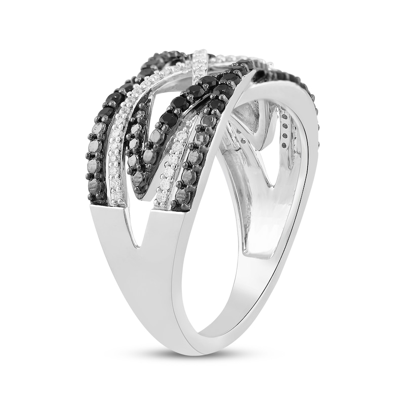 Main Image 2 of Black & White Diamond Crossover Ring 1/2 ct tw Sterling Silver