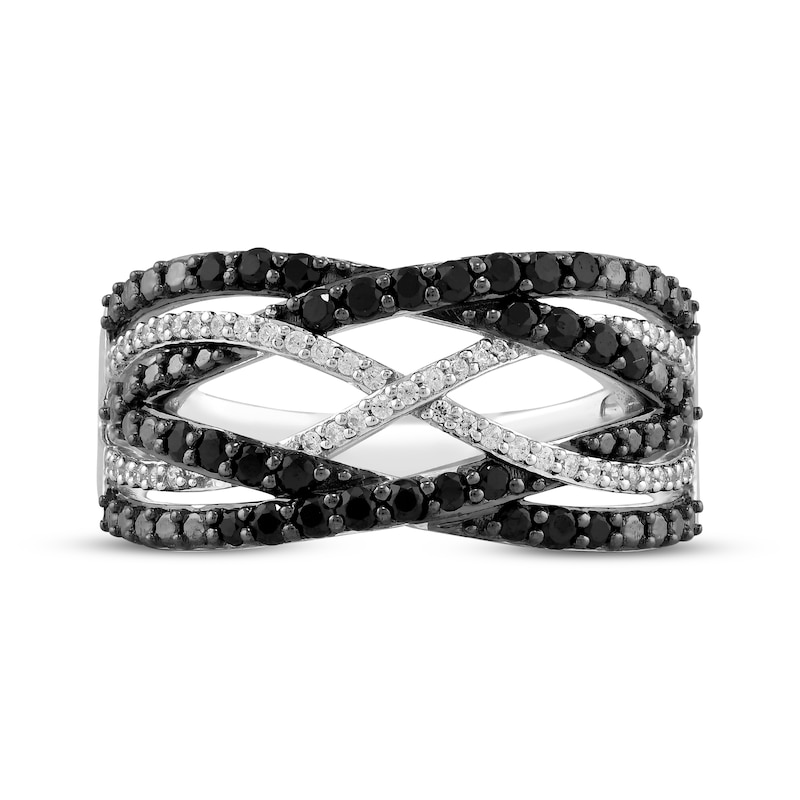 Main Image 3 of Black & White Diamond Crossover Ring 1/2 ct tw Sterling Silver