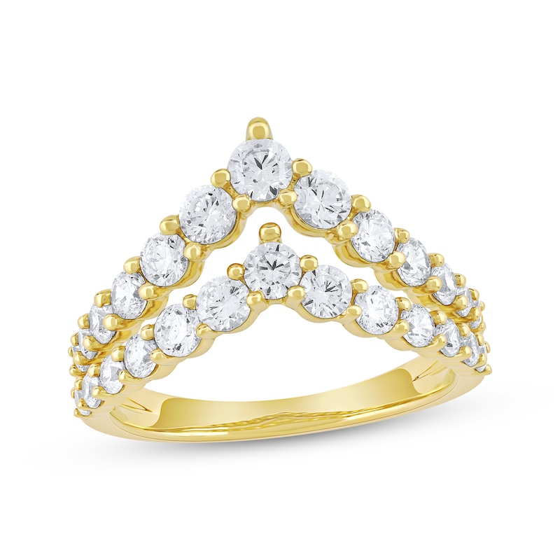 Main Image 1 of Lab-Grown Diamonds by KAY Two-Row Chevron Fashion Ring 1-1/2 ct tw 10K Yellow Gold