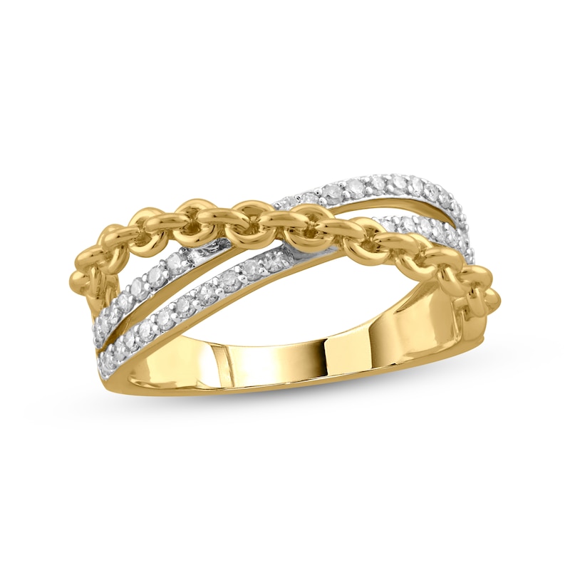 Main Image 1 of Diamond Chain Link Crossover Ring 1/5 ct tw 10K Yellow Gold