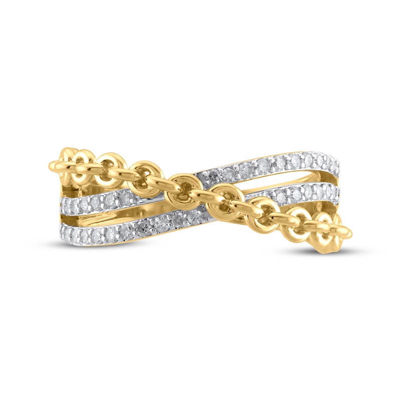 Main Image 3 of Diamond Chain Link Crossover Ring 1/5 ct tw 10K Yellow Gold