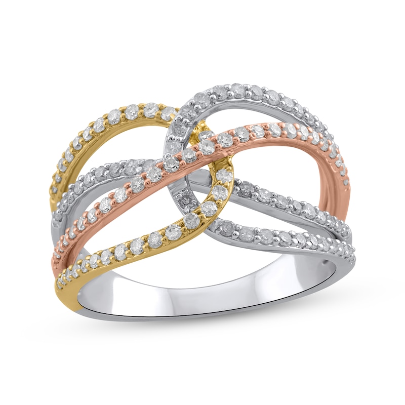 Main Image 1 of Diamond Crossover Loop Ring 1/2 ct tw 10K Tri-Tone Gold