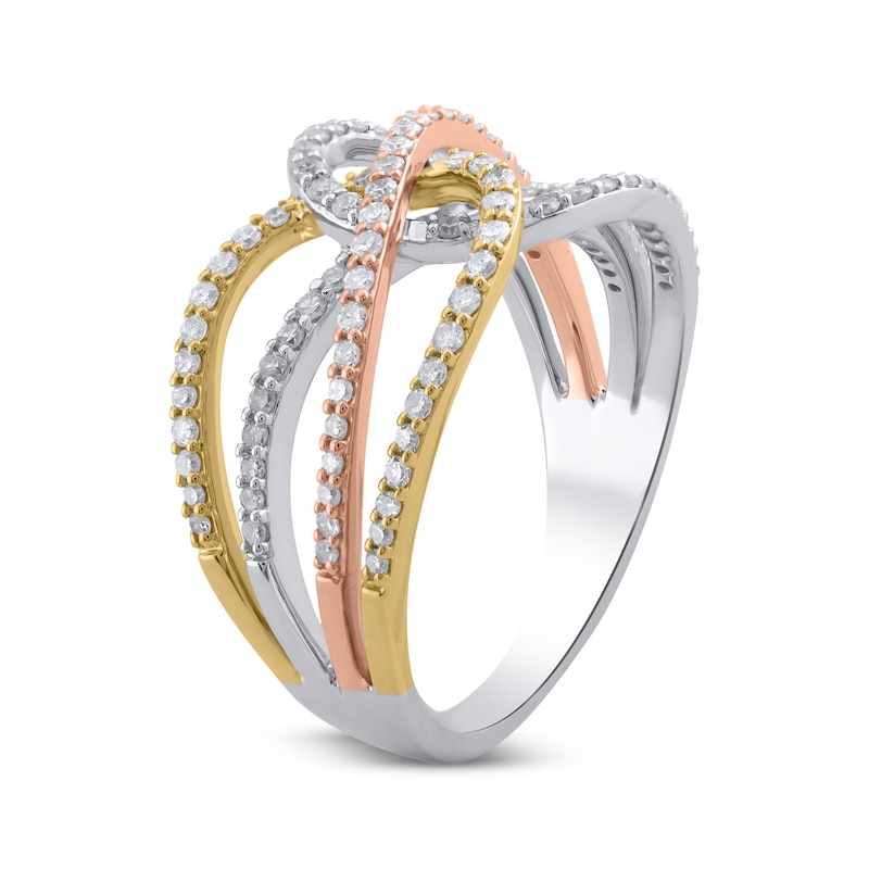 Main Image 2 of Diamond Crossover Loop Ring 1/2 ct tw 10K Tri-Tone Gold