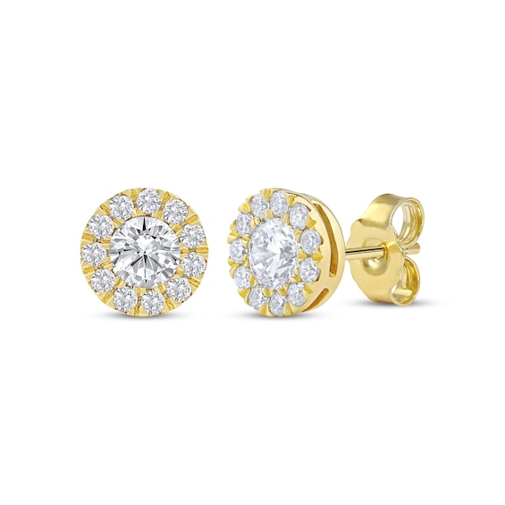 Lab-Created Diamonds by KAY Halo Stud Earrings / ct tw 10K Yellow Gold